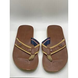 TOMMY HILFIGER Men's Brown Open-Round Toe Faux Leather Flip-Flop Sandals SZ 8
